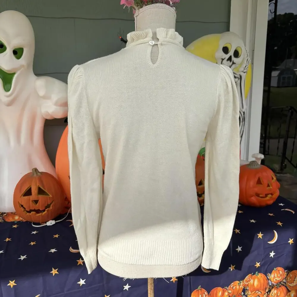 Vtg knit beaded cream sweater - Picture 4 of 5